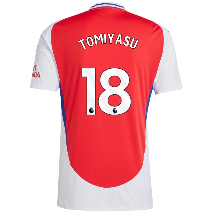 Gyermek Takehiro Tomiyasu #18 Piros Fehér Hazai Jersey 2024/25 Mez Póló Ing