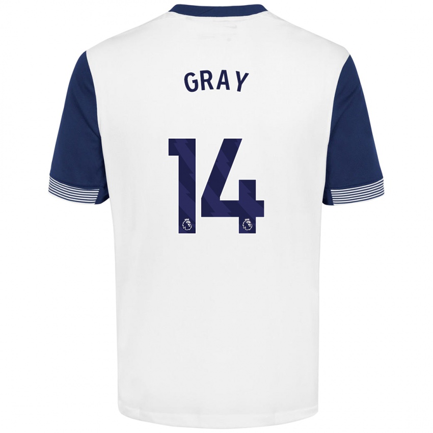 Gyermek Archie Gray #14 Fehér Kék Hazai Jersey 2024/25 Mez Póló Ing