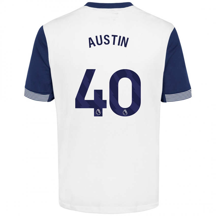 Gyermek Brandon Austin #40 Fehér Kék Hazai Jersey 2024/25 Mez Póló Ing