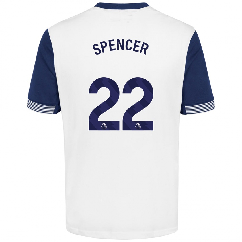 Gyermek Rebecca Spencer #22 Fehér Kék Hazai Jersey 2024/25 Mez Póló Ing