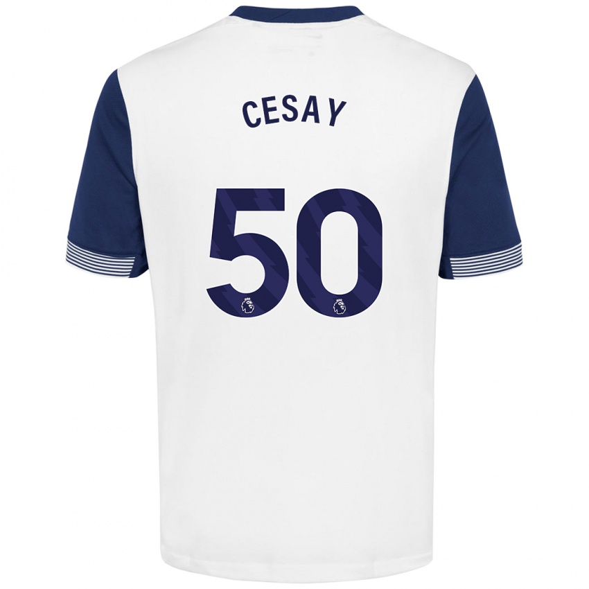 Gyermek Kallum Cesay #50 Fehér Kék Hazai Jersey 2024/25 Mez Póló Ing