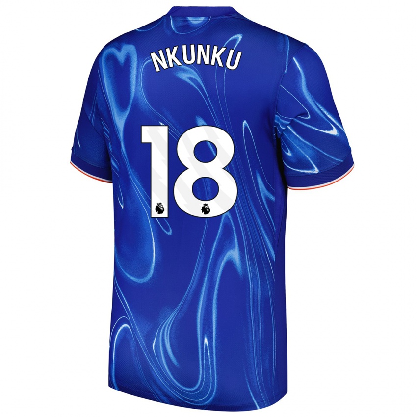 Gyermek Christopher Nkunku #18 Kék Fehér Hazai Jersey 2024/25 Mez Póló Ing