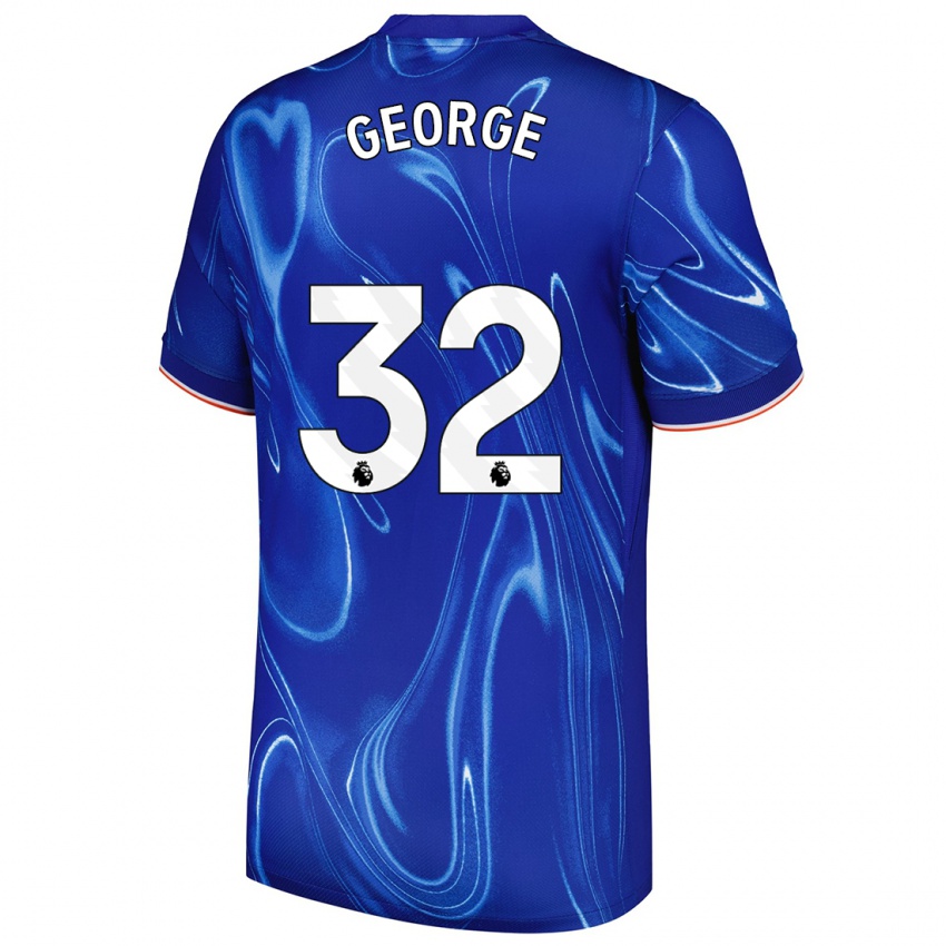 Gyermek Tyrique George #32 Kék Fehér Hazai Jersey 2024/25 Mez Póló Ing