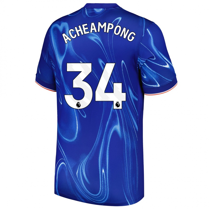 Gyermek Josh Acheampong #34 Kék Fehér Hazai Jersey 2024/25 Mez Póló Ing