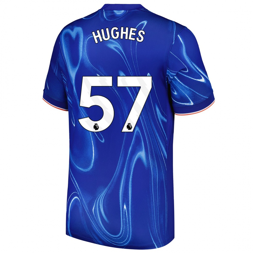 Gyermek Brodi Hughes #57 Kék Fehér Hazai Jersey 2024/25 Mez Póló Ing