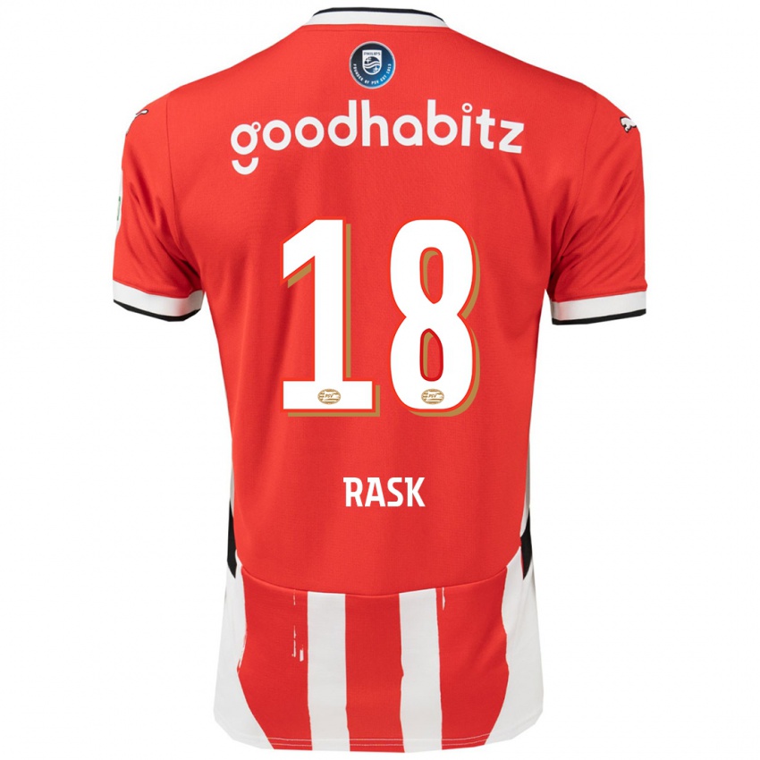 Gyermek Caroline Rask #18 Piros Fehér Hazai Jersey 2024/25 Mez Póló Ing