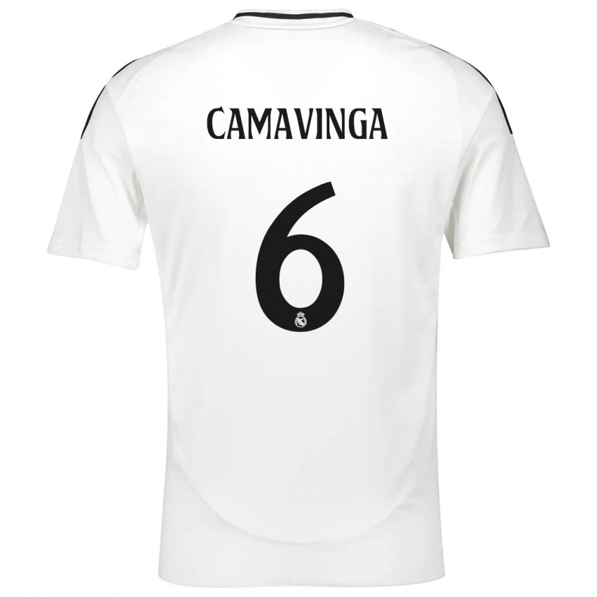 Gyermek Eduardo Camavinga #6 Fehér Hazai Jersey 2024/25 Mez Póló Ing