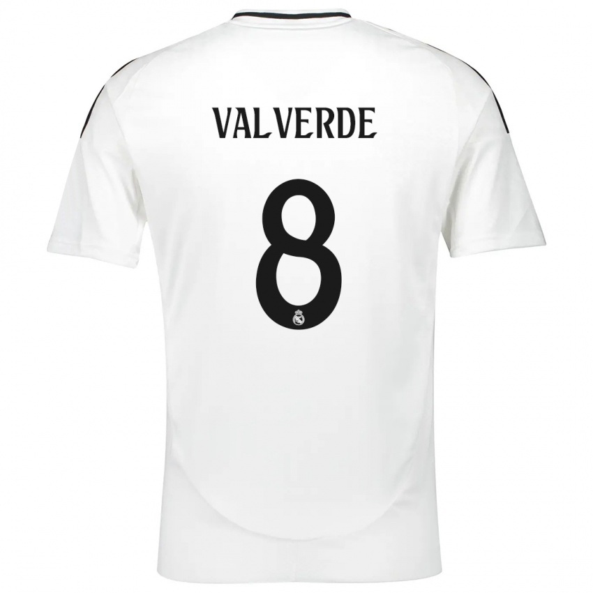 Gyermek Federico Valverde #8 Fehér Hazai Jersey 2024/25 Mez Póló Ing