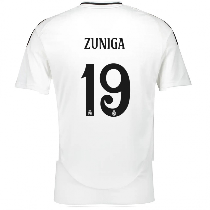 Gyermek Loren Zúñiga #19 Fehér Hazai Jersey 2024/25 Mez Póló Ing