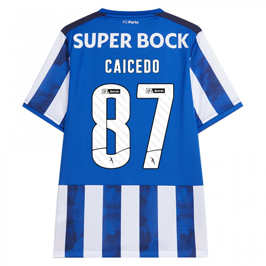 Gyermek Brayan Caicedo #87 Kék Fehér Hazai Jersey 2024/25 Mez Póló Ing