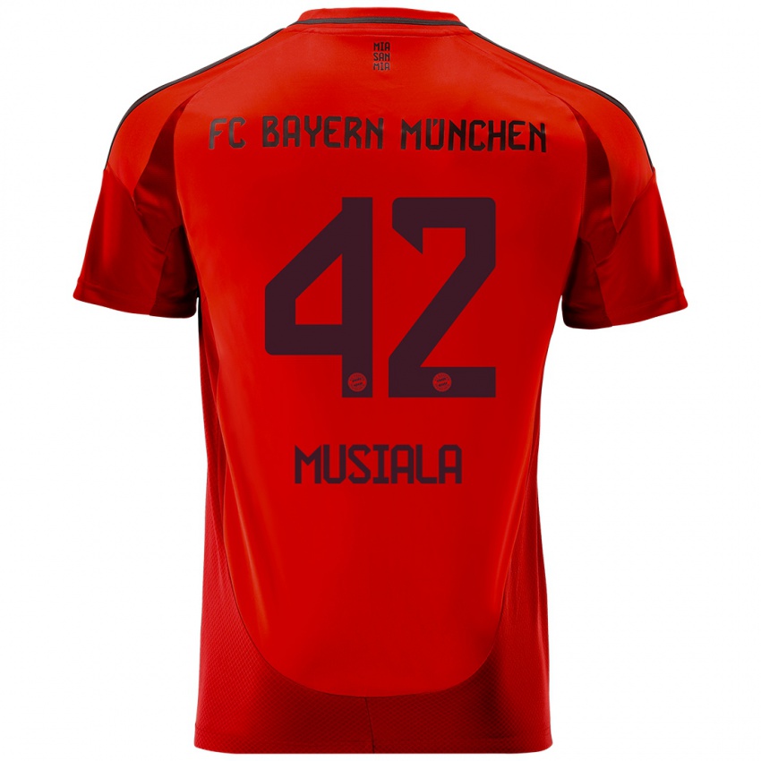 Gyermek Jamal Musiala #42 Piros Hazai Jersey 2024/25 Mez Póló Ing