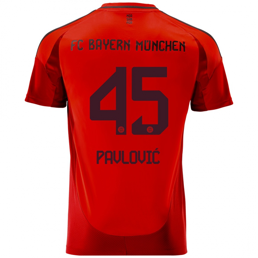 Gyermek Aleksandar Pavlovic #45 Piros Hazai Jersey 2024/25 Mez Póló Ing