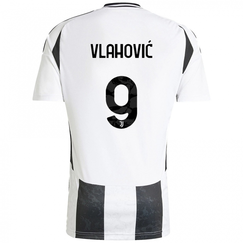 Gyermek Dusan Vlahovic #9 Fehér Fekete Hazai Jersey 2024/25 Mez Póló Ing