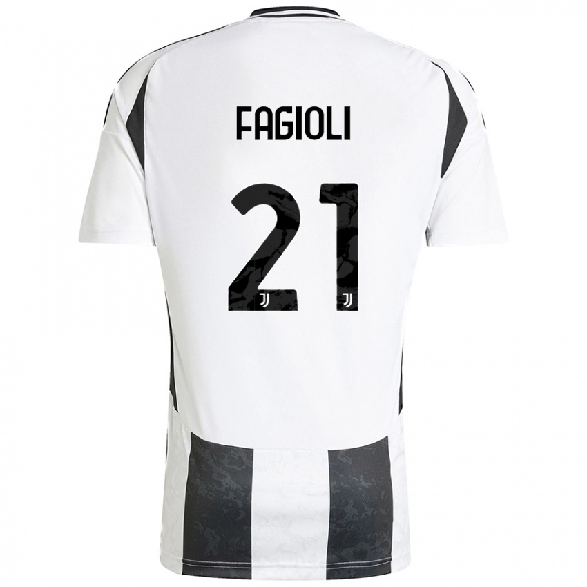 Gyermek Nicolo Fagioli #21 Fehér Fekete Hazai Jersey 2024/25 Mez Póló Ing