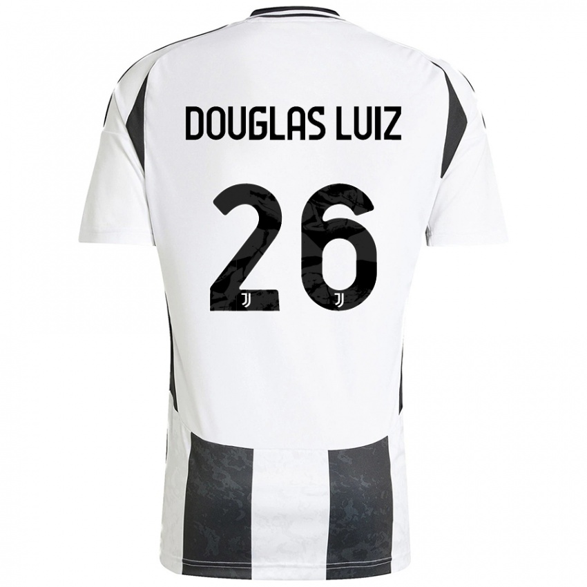 Gyermek Douglas Luiz #26 Fehér Fekete Hazai Jersey 2024/25 Mez Póló Ing