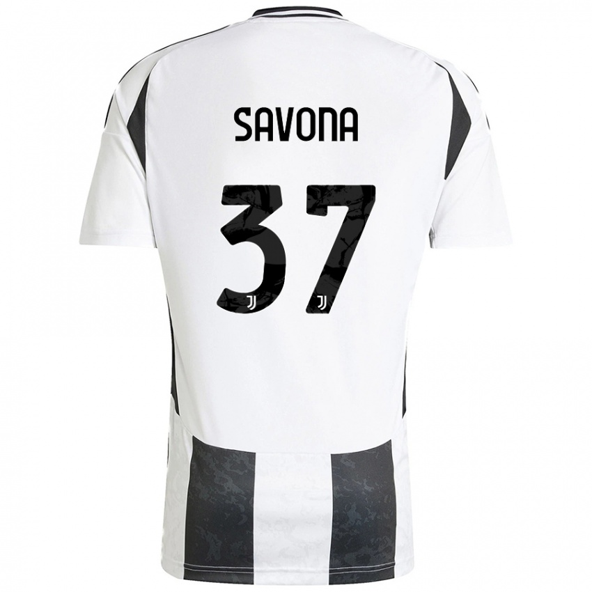 Gyermek Nicolo Savona #37 Fehér Fekete Hazai Jersey 2024/25 Mez Póló Ing