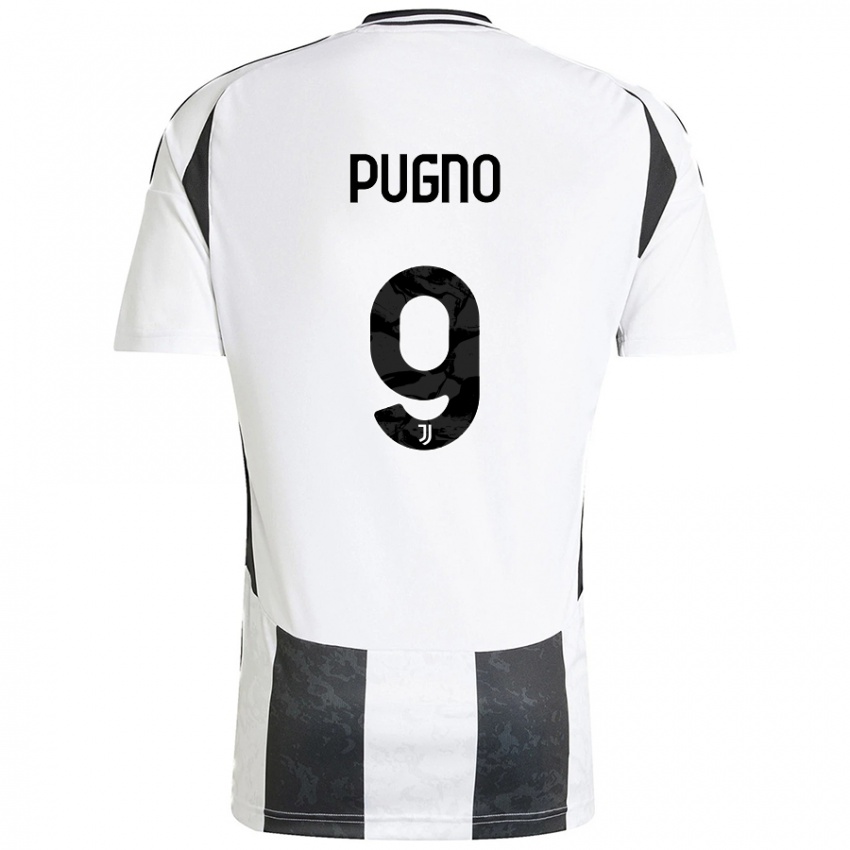 Gyermek Diego Pugno #9 Fehér Fekete Hazai Jersey 2024/25 Mez Póló Ing