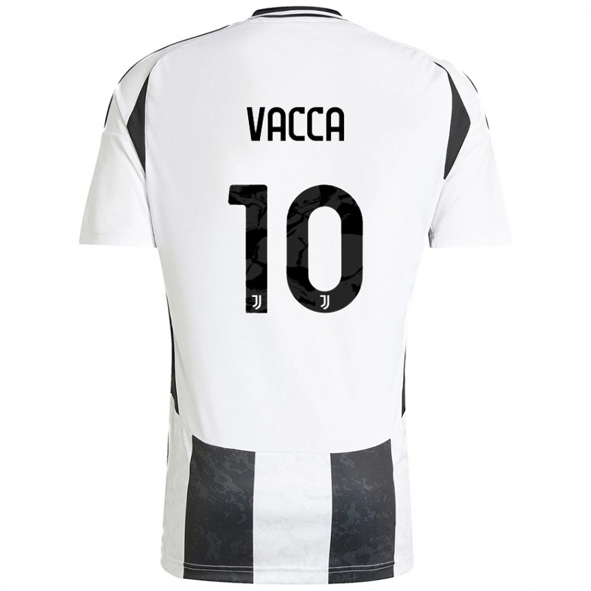 Gyermek Alessio Vacca #10 Fehér Fekete Hazai Jersey 2024/25 Mez Póló Ing