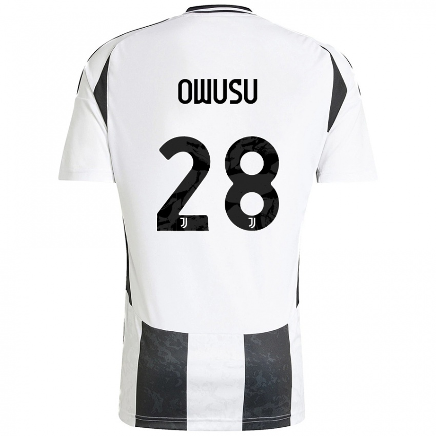 Gyermek Augusto Owusu #28 Fehér Fekete Hazai Jersey 2024/25 Mez Póló Ing