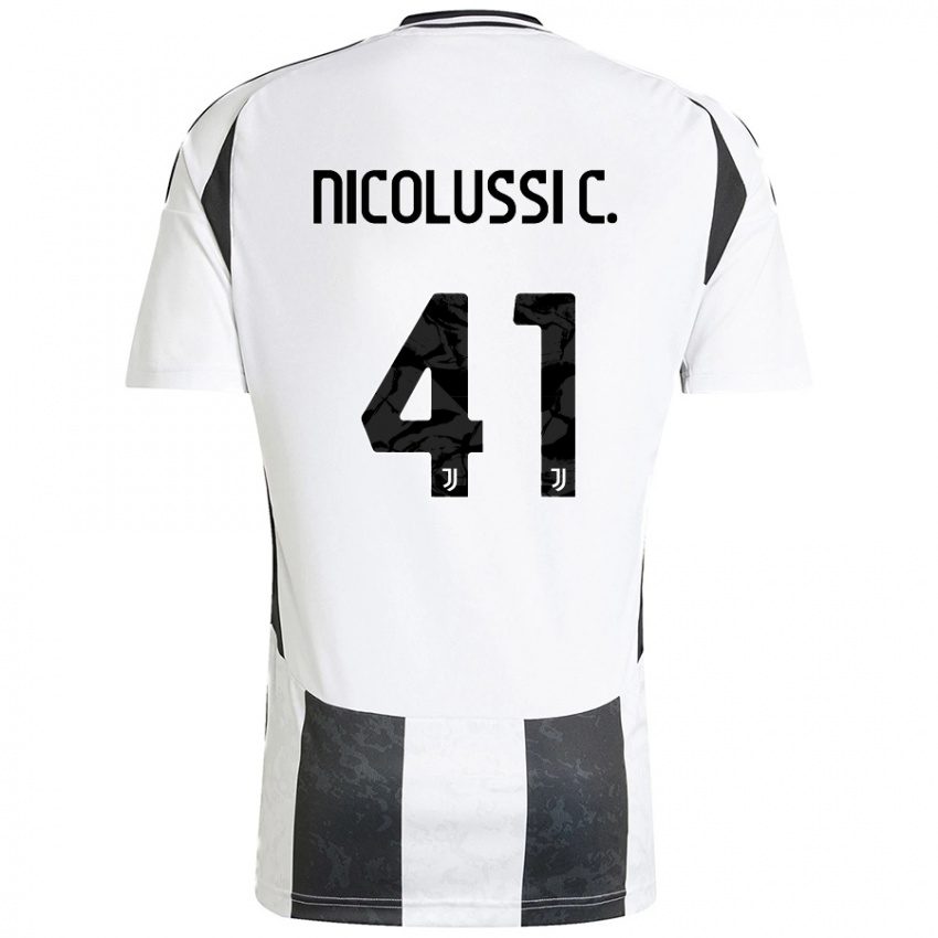 Gyermek Hans Nicolussi Caviglia #41 Fehér Fekete Hazai Jersey 2024/25 Mez Póló Ing