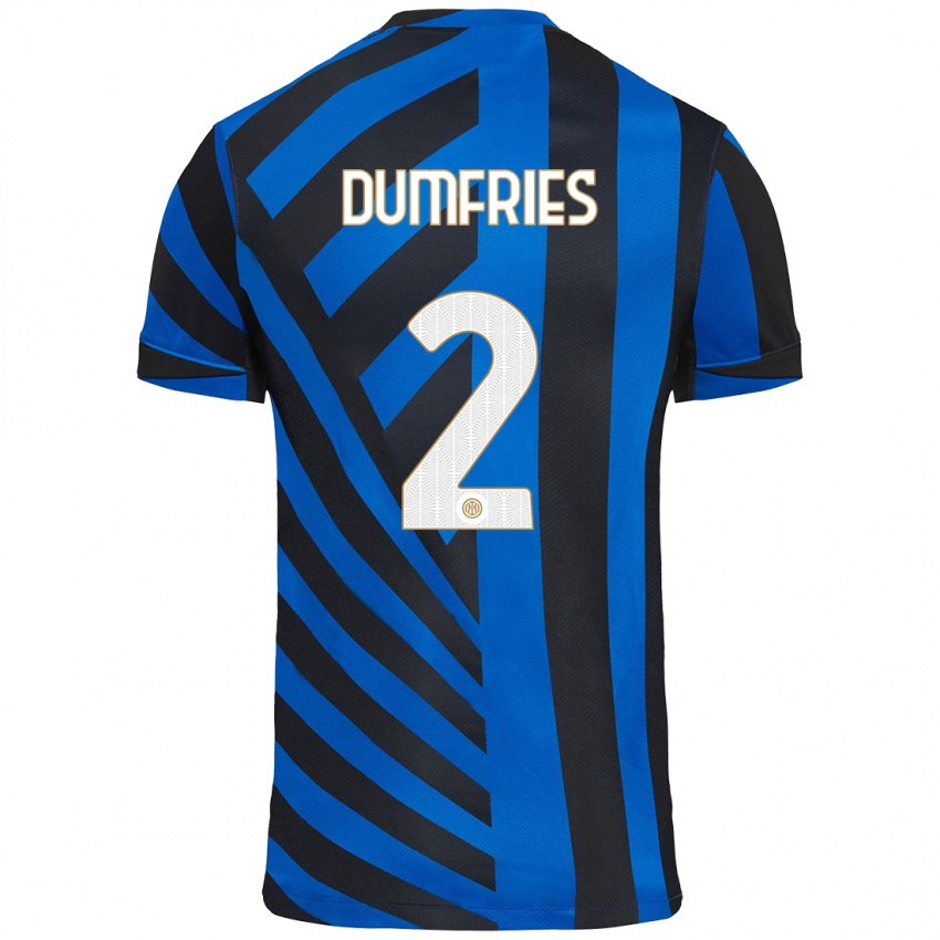 Gyermek Denzel Dumfries #2 Kék Fekete Hazai Jersey 2024/25 Mez Póló Ing