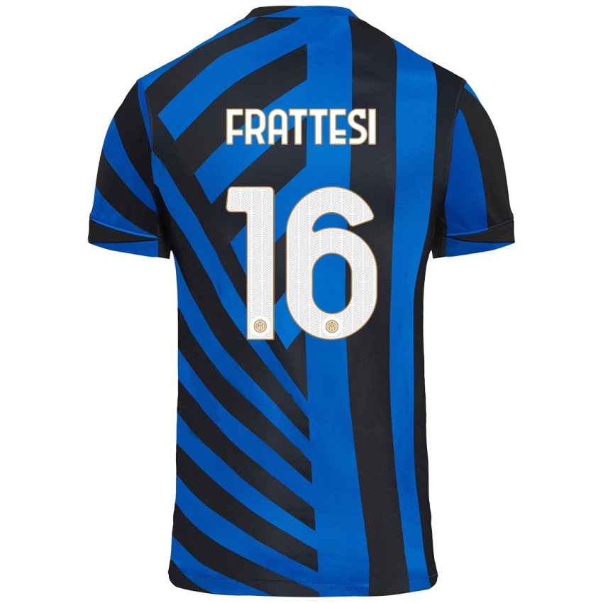 Gyermek Davide Frattesi #16 Kék Fekete Hazai Jersey 2024/25 Mez Póló Ing