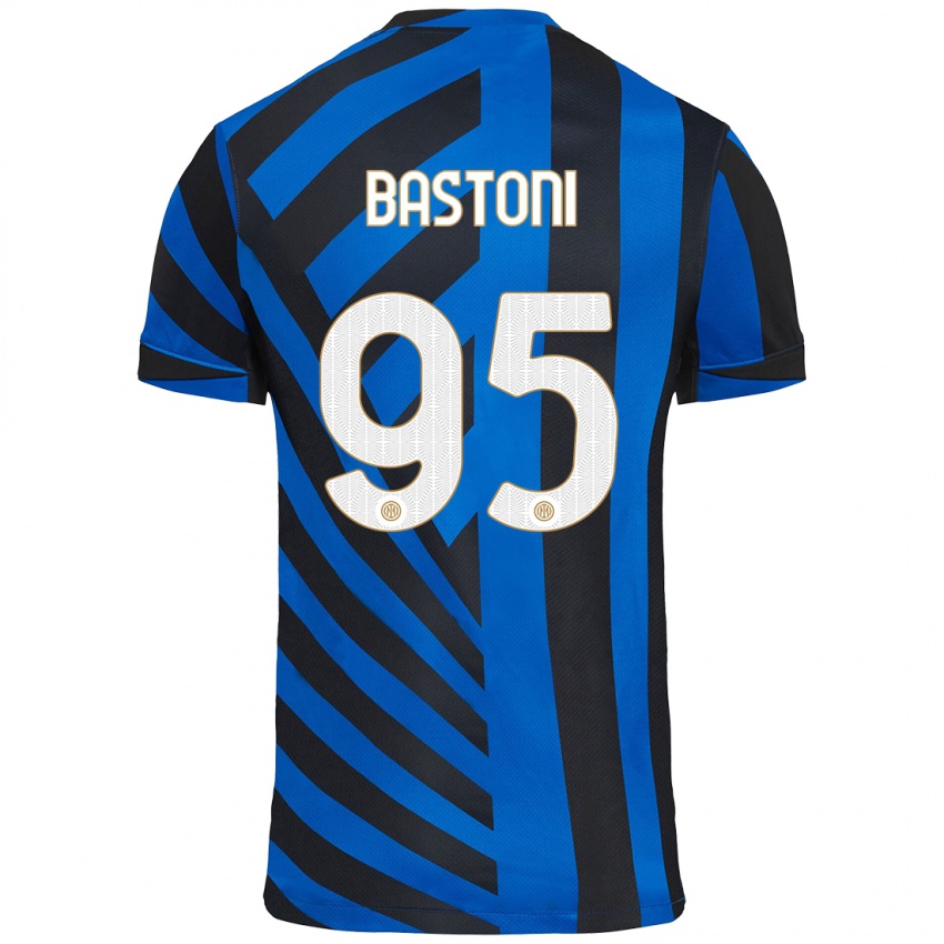 Gyermek Alessandro Bastoni #95 Kék Fekete Hazai Jersey 2024/25 Mez Póló Ing