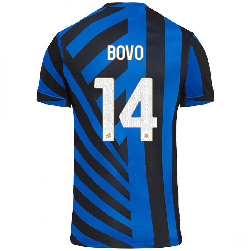 Gyermek Leonardo Bovo #14 Kék Fekete Hazai Jersey 2024/25 Mez Póló Ing