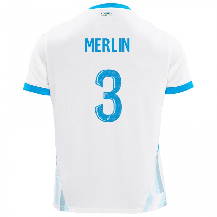 Gyermek Quentin Merlin #3 Fehér Ég Kék Hazai Jersey 2024/25 Mez Póló Ing