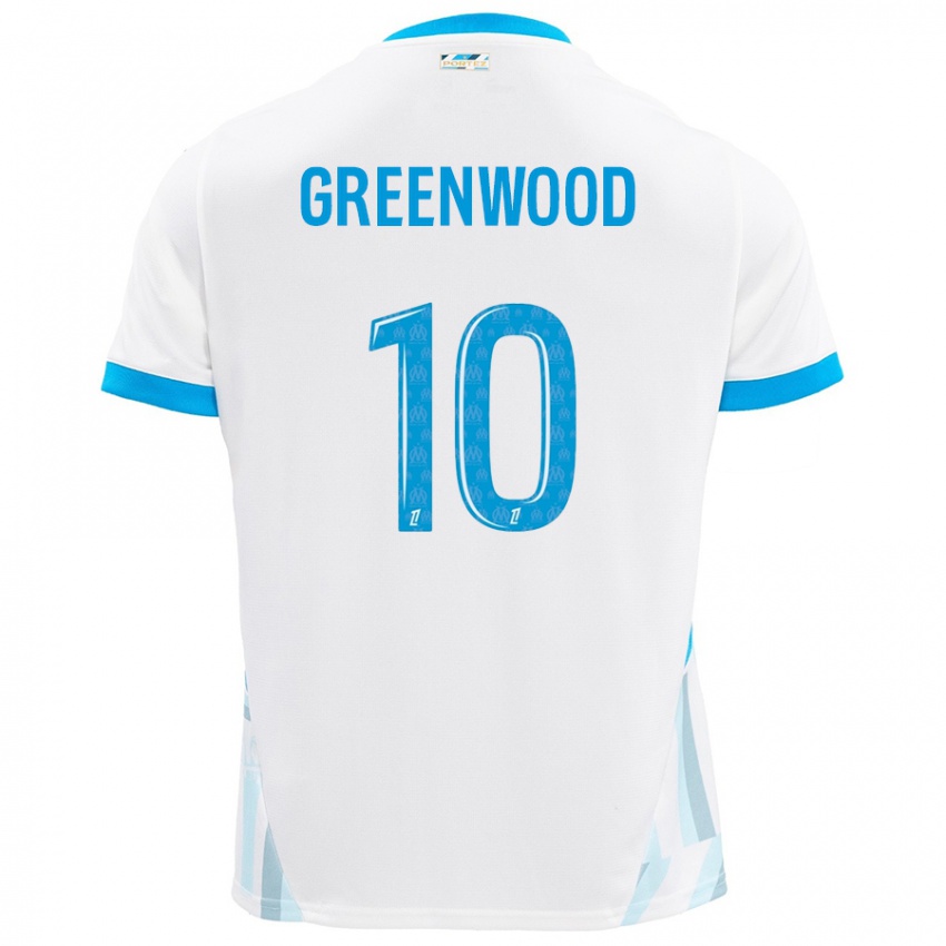 Gyermek Mason Greenwood #10 Fehér Ég Kék Hazai Jersey 2024/25 Mez Póló Ing