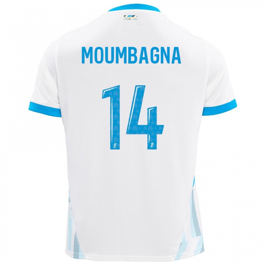 Gyermek Faris Moumbagna #14 Fehér Ég Kék Hazai Jersey 2024/25 Mez Póló Ing