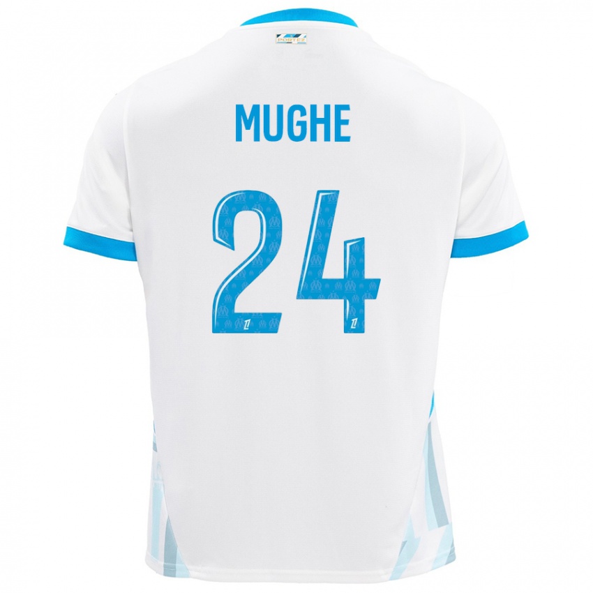 Gyermek François Mughe #24 Fehér Ég Kék Hazai Jersey 2024/25 Mez Póló Ing