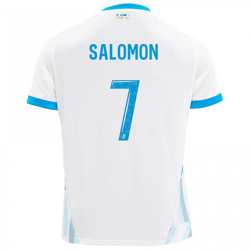 Gyermek Maëva Salomon #7 Fehér Ég Kék Hazai Jersey 2024/25 Mez Póló Ing