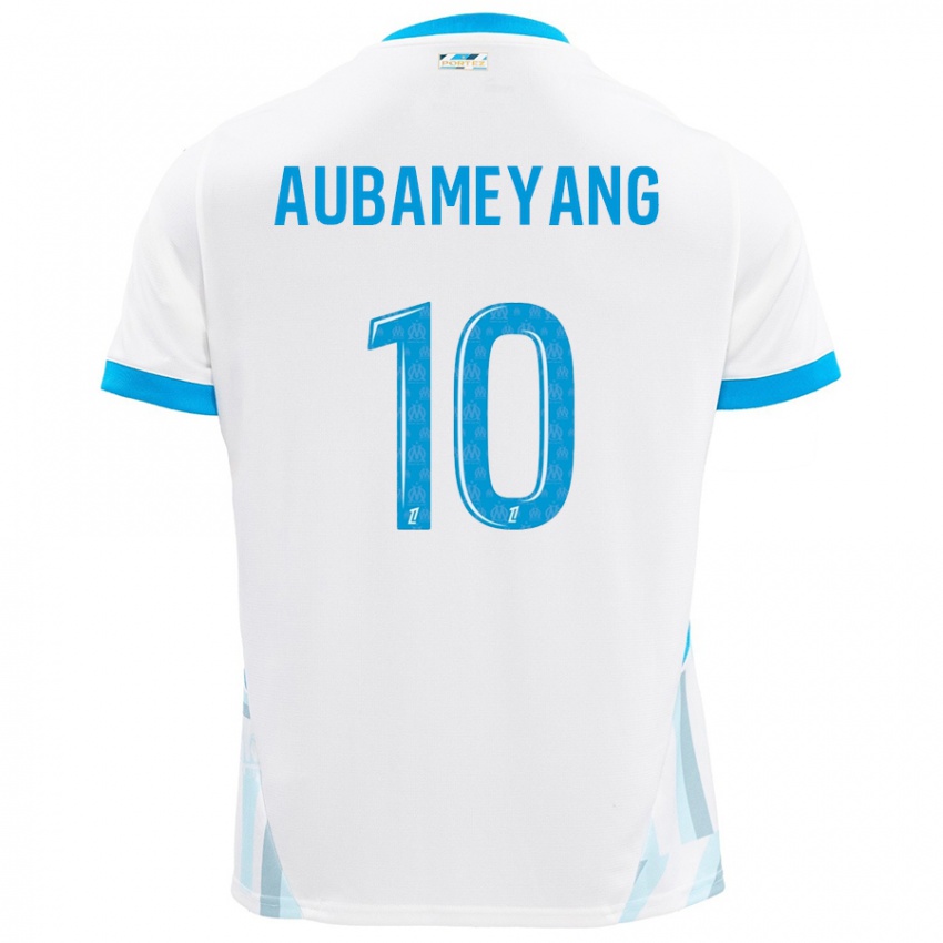 Gyermek Pierre-Emerick Aubameyang #10 Fehér Ég Kék Hazai Jersey 2024/25 Mez Póló Ing