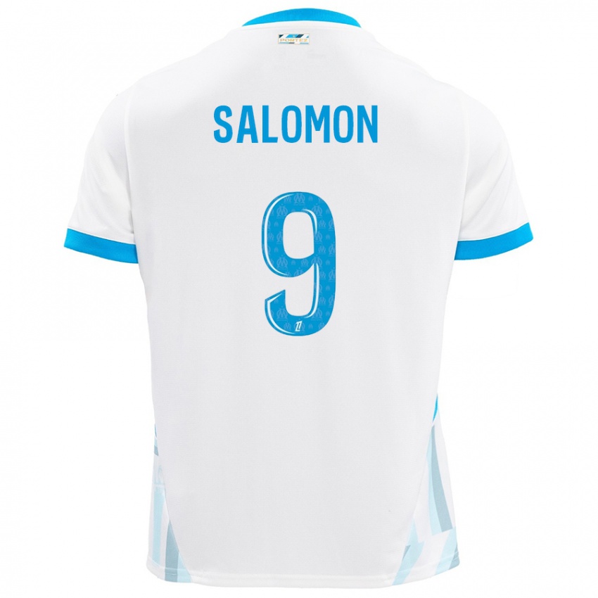 Gyermek Maeva Salomon #9 Fehér Ég Kék Hazai Jersey 2024/25 Mez Póló Ing