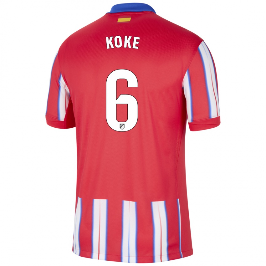 Gyermek Koke #6 Piros Fehér Kék Hazai Jersey 2024/25 Mez Póló Ing