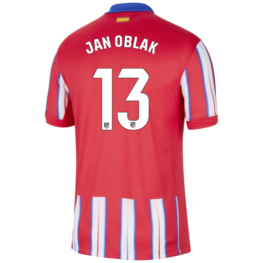 Gyermek Jan Oblak #13 Piros Fehér Kék Hazai Jersey 2024/25 Mez Póló Ing