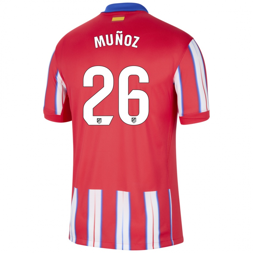 Gyermek Izan Muñoz #26 Piros Fehér Kék Hazai Jersey 2024/25 Mez Póló Ing