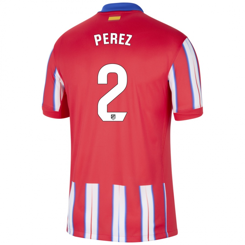 Gyermek Xènia Pérez #2 Piros Fehér Kék Hazai Jersey 2024/25 Mez Póló Ing