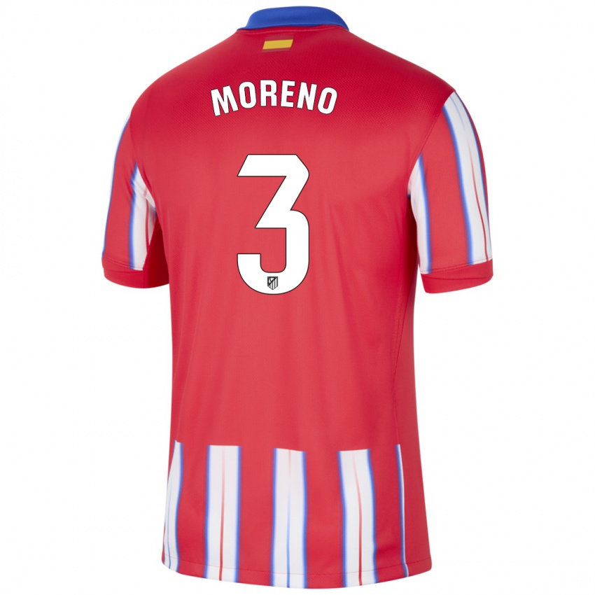 Gyermek Marco Moreno #3 Piros Fehér Kék Hazai Jersey 2024/25 Mez Póló Ing