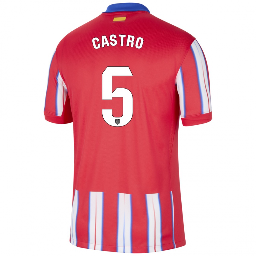 Gyermek Oscar Castro #5 Piros Fehér Kék Hazai Jersey 2024/25 Mez Póló Ing