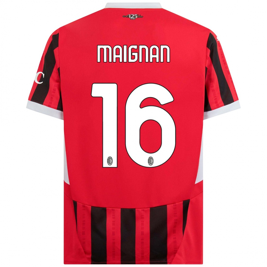 Gyermek Mike Maignan #16 Piros Fekete Hazai Jersey 2024/25 Mez Póló Ing