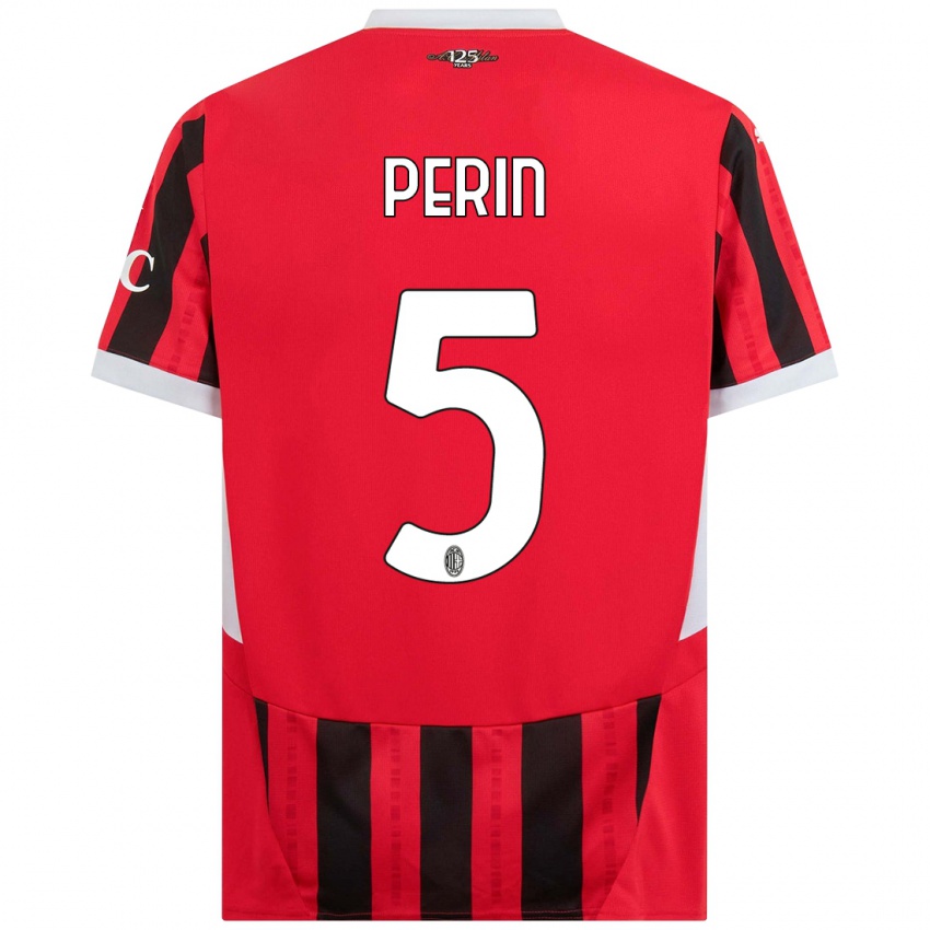 Gyermek Ernesto Perin #5 Piros Fekete Hazai Jersey 2024/25 Mez Póló Ing