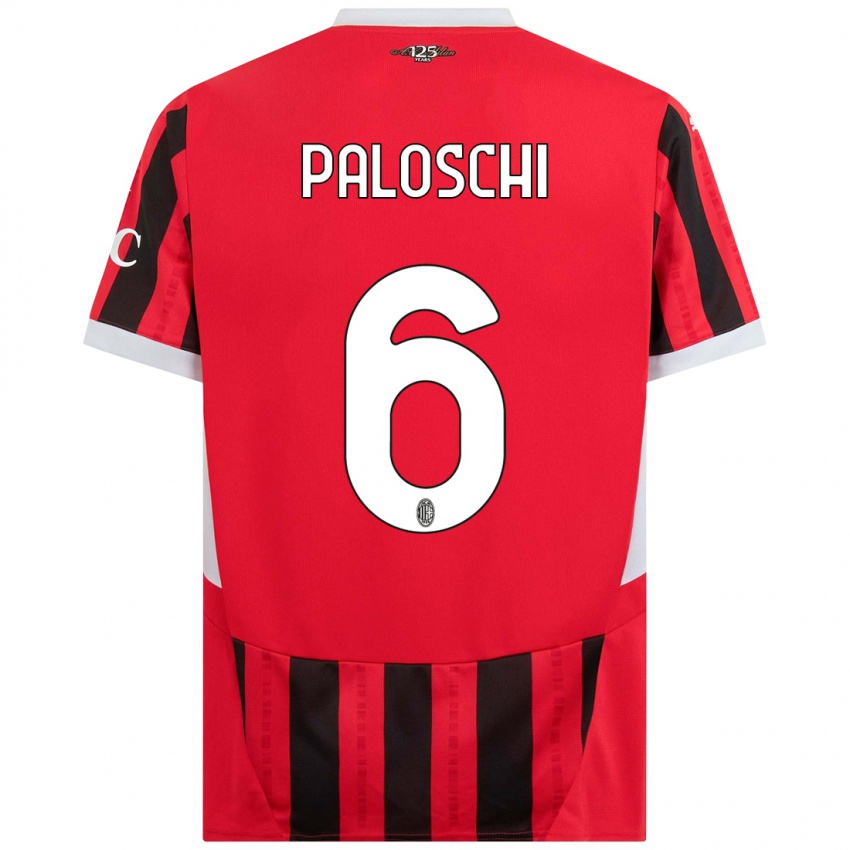 Gyermek Dorian Paloschi #6 Piros Fekete Hazai Jersey 2024/25 Mez Póló Ing