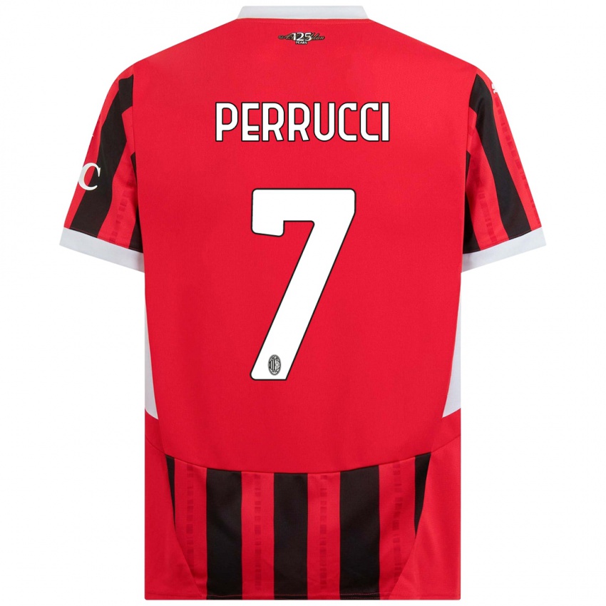 Gyermek Vincenzo Perrucci #7 Piros Fekete Hazai Jersey 2024/25 Mez Póló Ing