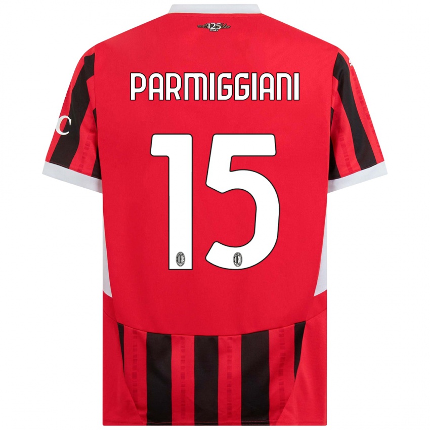 Gyermek Pietro Parmiggiani #15 Piros Fekete Hazai Jersey 2024/25 Mez Póló Ing