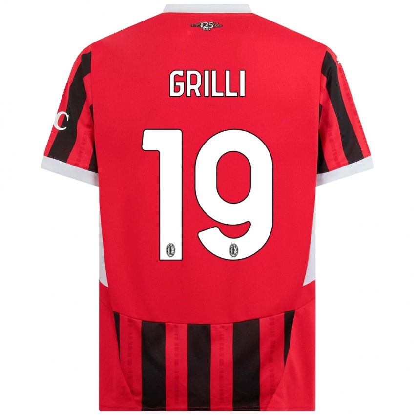 Gyermek Lorenzo Grilli #19 Piros Fekete Hazai Jersey 2024/25 Mez Póló Ing