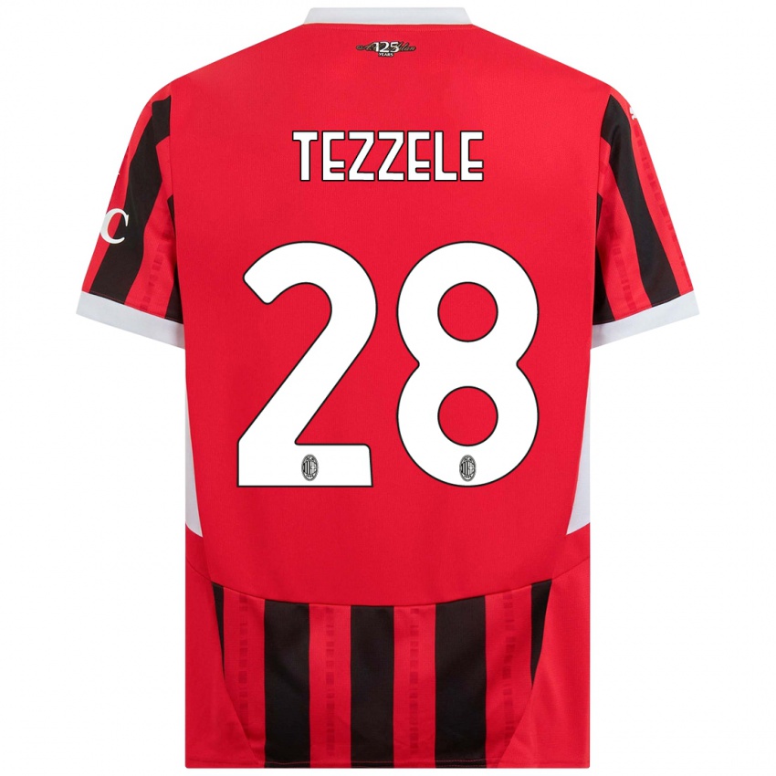 Gyermek Matteo Tezzele #28 Piros Fekete Hazai Jersey 2024/25 Mez Póló Ing