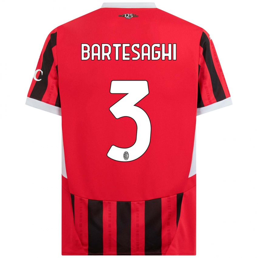 Gyermek Davide Bartesaghi #3 Piros Fekete Hazai Jersey 2024/25 Mez Póló Ing