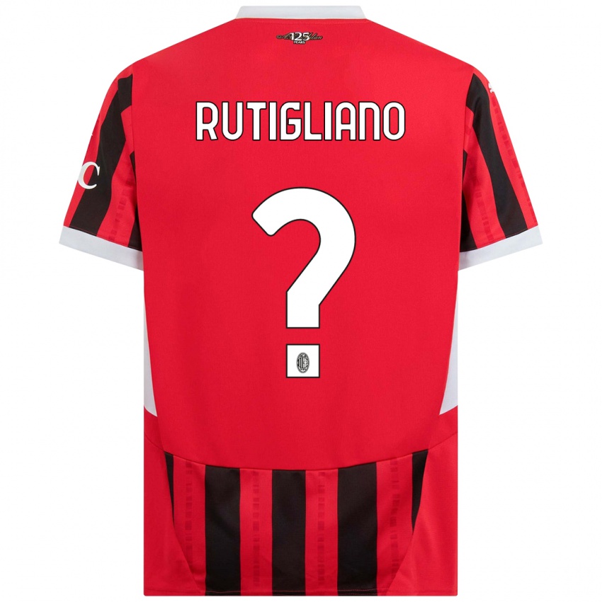 Gyermek Samuele Rutigliano #0 Piros Fekete Hazai Jersey 2024/25 Mez Póló Ing